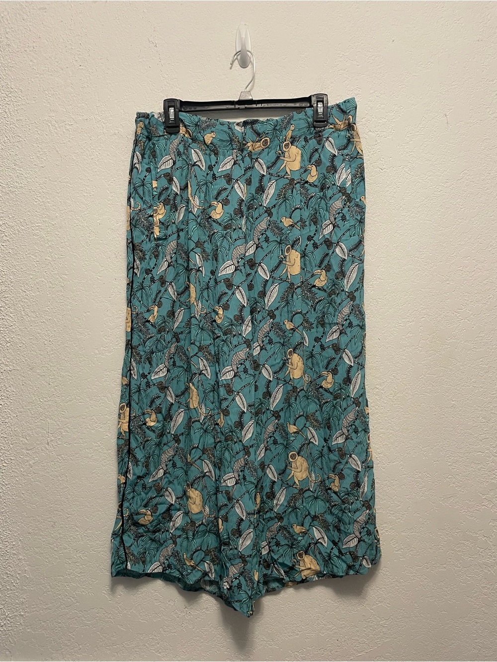 Roller Rabbit Pants Women XL Blue Bird Monkey Wildlife Forest Wide Leg Tropical